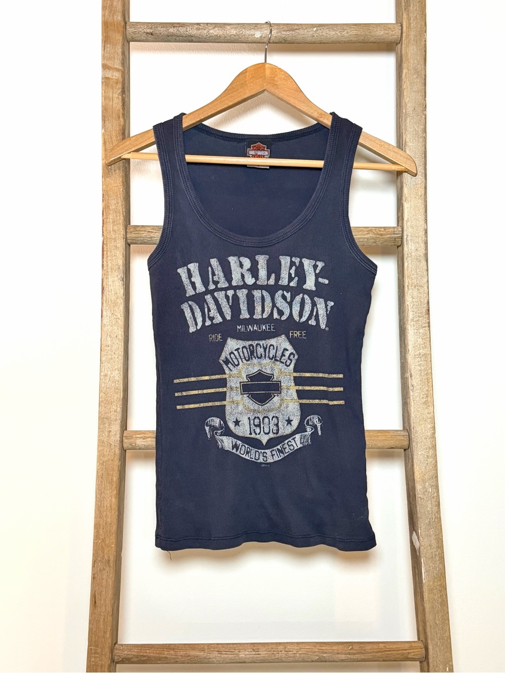 Vintage Harley-Davidson Navy Blue Ribbed Tank Top